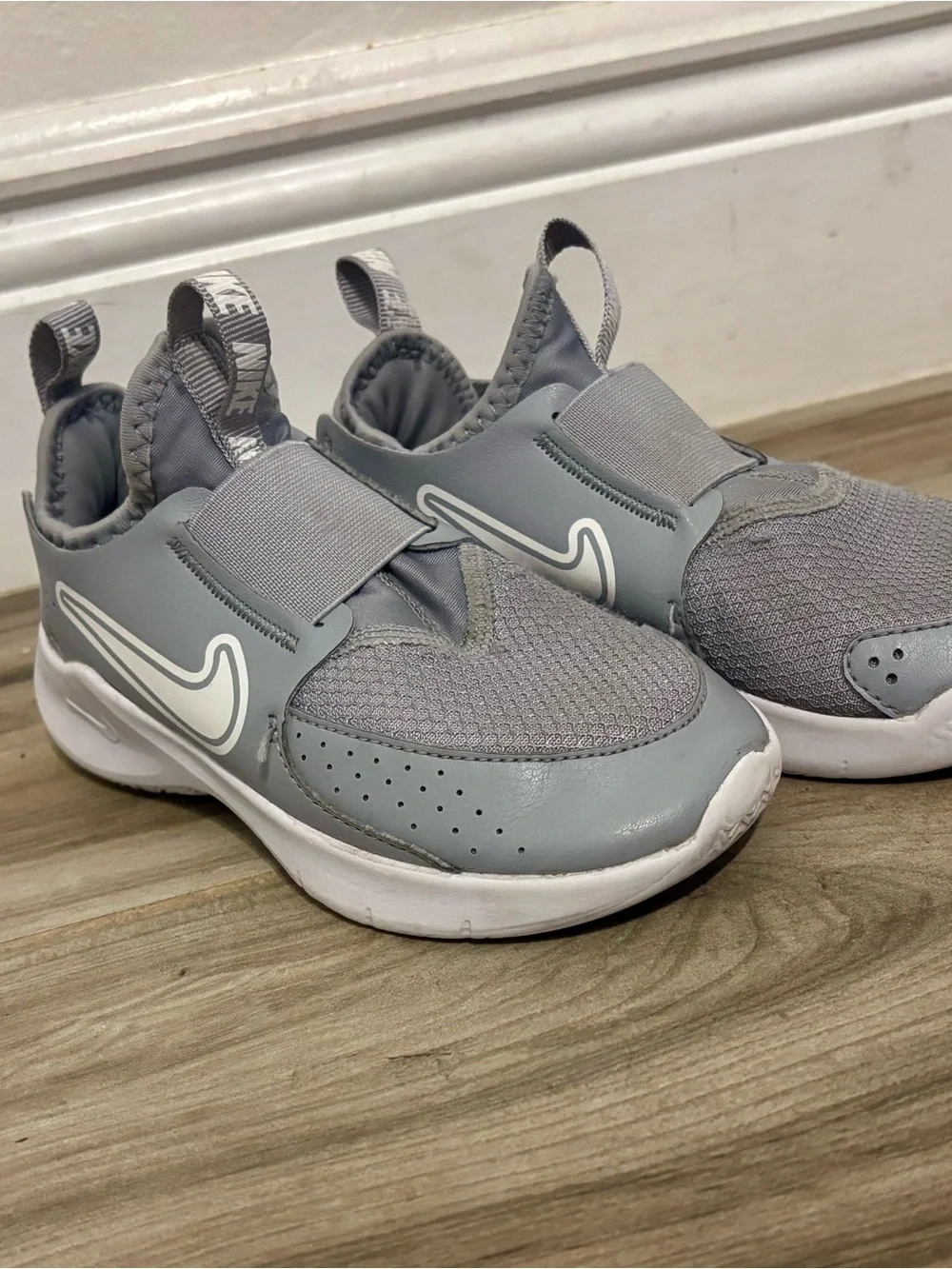 Nike Kids Gray Slip-On Sneakers with White Swoosh